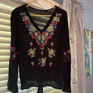 Embroidery detail long sleeve top